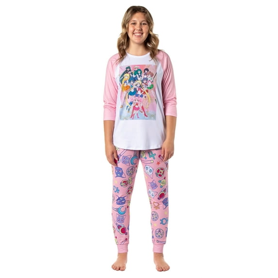 Sailor Moon Pajamas Women's Character Poster Raglan Shirt And Jogger Pants Pajama Set