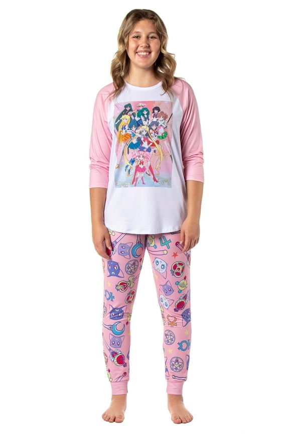 Sailor Moon Pajamas Women's Character Poster Raglan Shirt And Jogger Pants Pajama Set