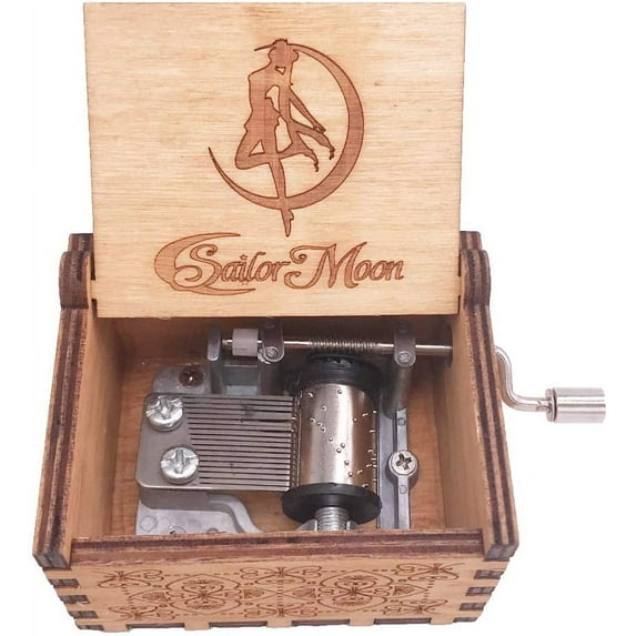 Sailor Moon Music Box Hand Crank Musical Box Carved Wooden Music Boxes Mini Size,Play Moonlight Densetsu(Brown)