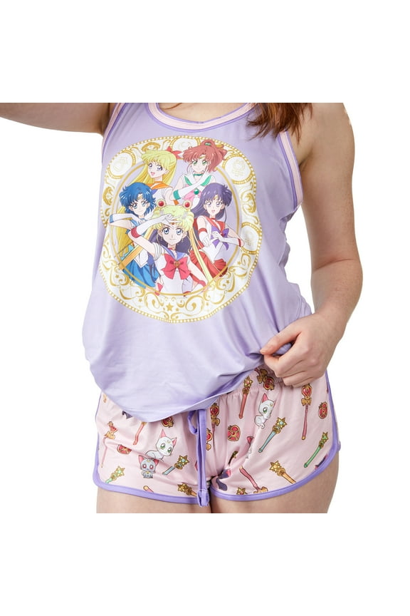 Sailor Moon Sailor Scouts Women's Racer Tank & Dolphin Shorts Sleep Set-Small