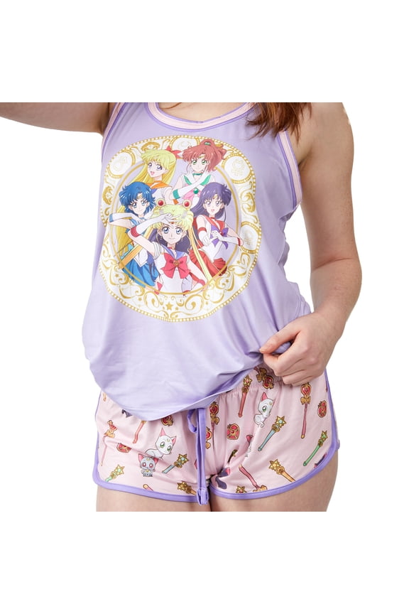 Sailor Moon Sailor Scouts Women's Racer Tank & Dolphin Shorts Sleep Set-XL