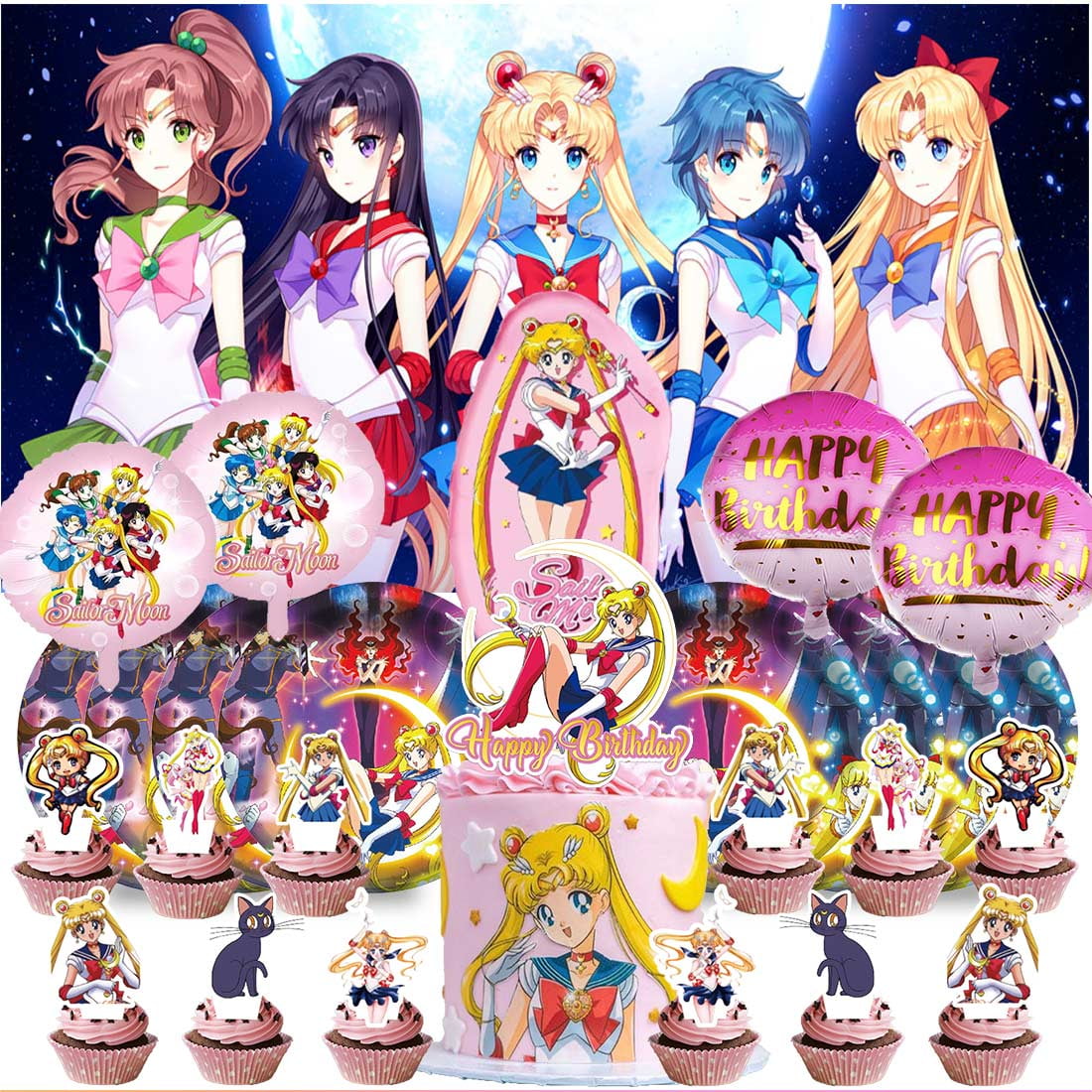 Sailor Moon Supplies Plates Decoration Backdrop Banner Birthday Decor ...