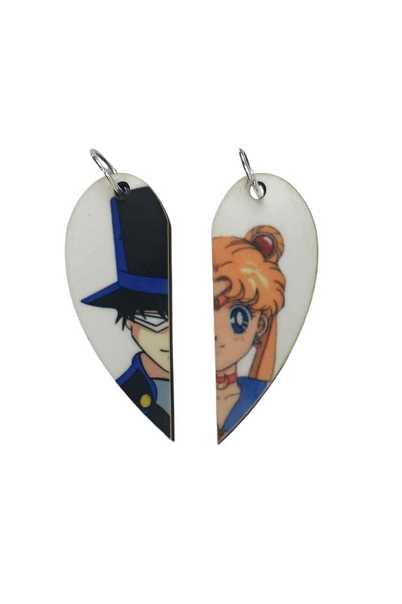 Sailor Moon & Tuxedo Mask Matching Heart Necklaces or Keyrings | Sailor Moon Couples Gift | Anime Gifts for Him or Her