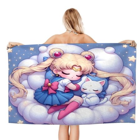 Sailor Moon patterned towel 30.7 × 59 inches microfiber quick drying lightweight and comfortable enhancing beach style