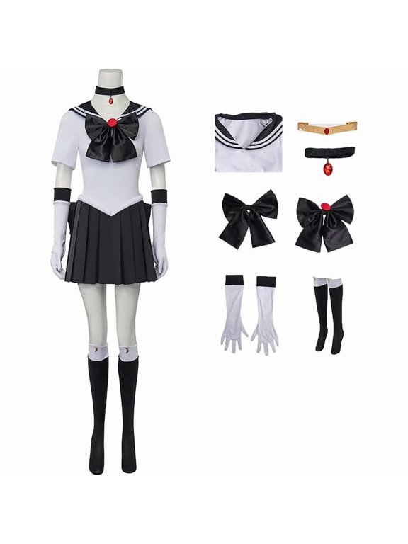 Sailor Pluto Meiou Setsuna Inspired Combat Uniform Dress Set with Accessories for Women