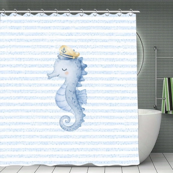 Sailor Seahorse Cute Print Shower Curtain,Cloth Fabric Waterproof Polyester Bathroom Home Decor Set with Hooks 70.870.8Inch