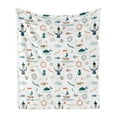 thumbnail image 1 of Sailor Soft Flannel Fleece Throw Blanket, Old Sailorman Fish Algae Ship Seahorse Anchor Motifs on Plain Backdrop, Cozy Plush for Indoor and Outdoor Use, 50" x 60", White and Multicolor, by Ambesonne, 1 of 5
