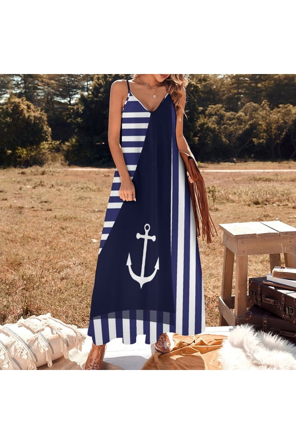 Sailor Stripes With Anchor Sleeveless Dress summer dress women Women's clothing Dress vintage Aesthetic clothing
