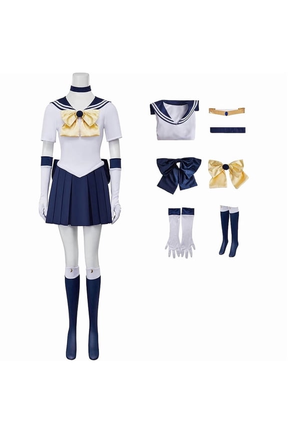 Sailor Uranus Tenoh Haruka Inspired Combat Uniform Dress Set with Accessories for Women