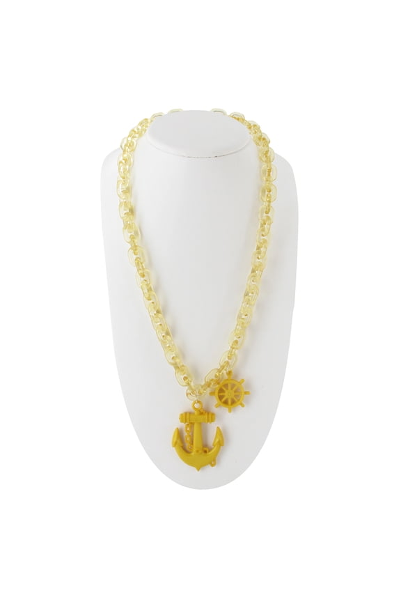 Sailor Yellow Anchor Captain's Wheel Chunky Chain Pendant Necklace Ladies Adult Women
