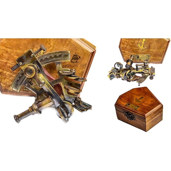 Sailor's Art Antique Brass Nautical Sextant Wooden Box-Navigation Instruments Nautical Sextant - Kelvin & Hughes 1917 London Brass Sextant for Mariners Surveyors- Vintage Style Nautical Sextant