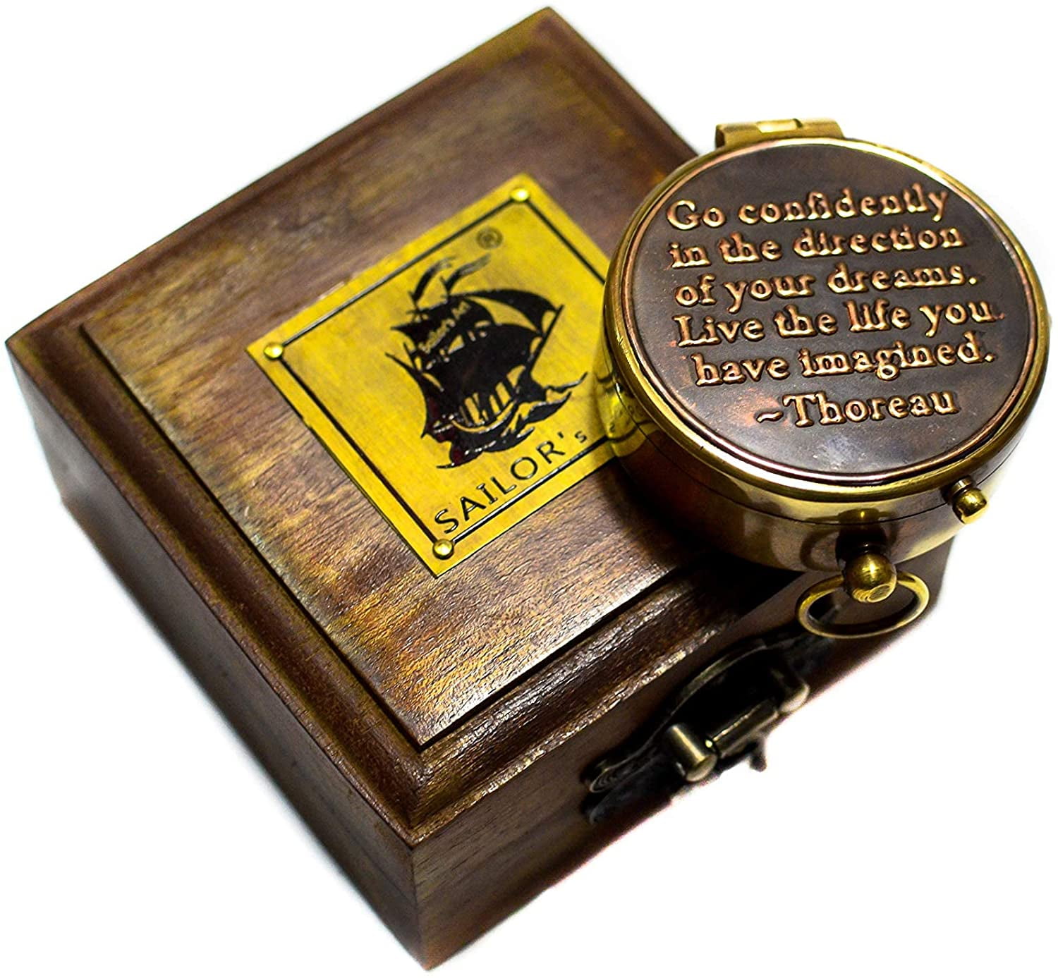 Sailor's Art Pocket Antique Handcrafted Brass Compass with Box Camping Equipment-Sailor's Marine Boat Gifts-Direction Navy Compass-Vintage Décor Item