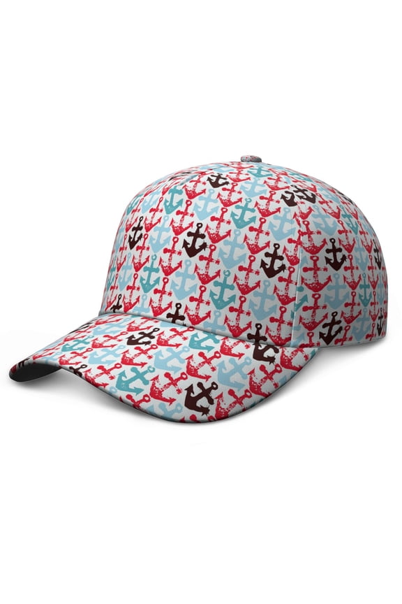 Sailor’s Beach Baseball Cap – Nautical Anchor, Marine Wave, Boat, and Coral Map Print Dad Hat for Summer Coastal Vacation, Lightweight and Breathable