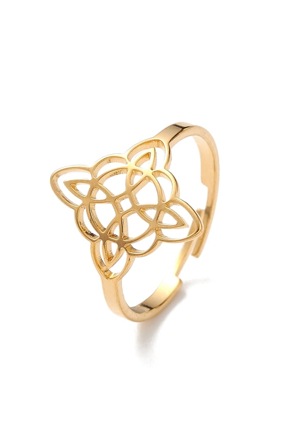 Sailor's Knot 304 Stainless Steel Hollow Adjustable Ring for Women Golden Inner Diameter: 18mm