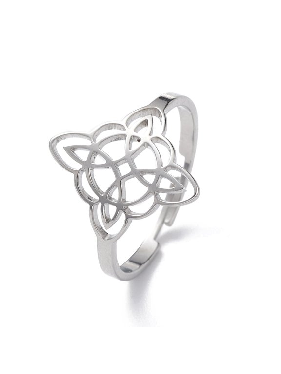 Sailor's Knot 304 Stainless Steel Hollow Adjustable Ring for Women Stainless Steel color Inner Diameter: 18mm