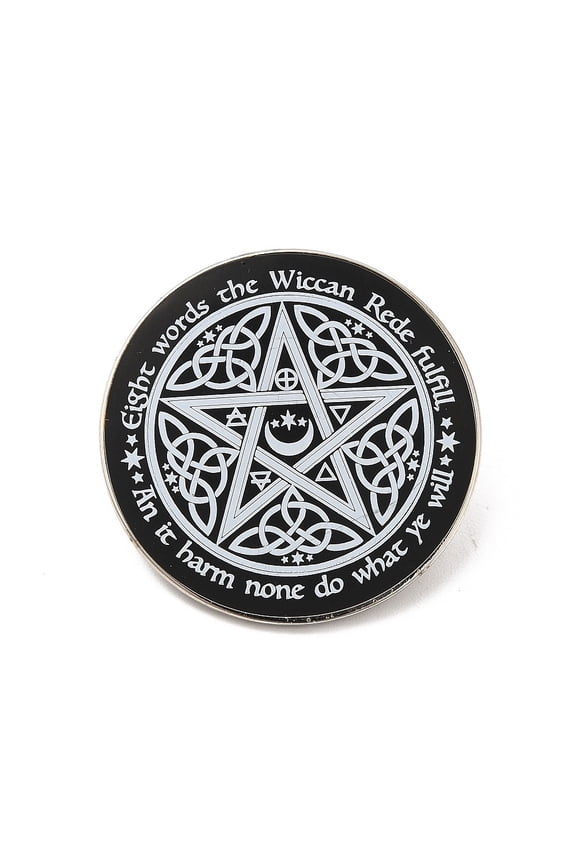 Sailor's Knot with Star Alloy Brooch Word Eight Words the Wiccan Rede Fulfill Badge for Backpack Clothes Black 30x1.8mm