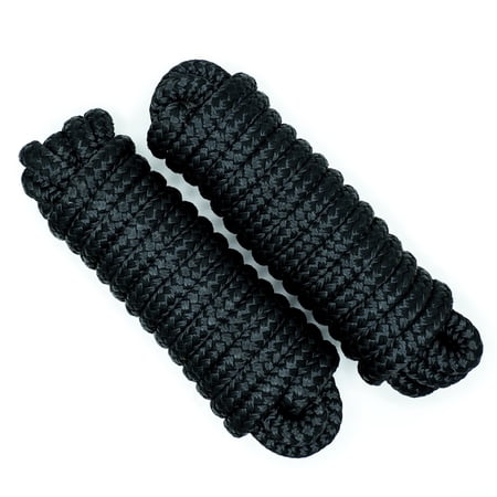 "Sailors Locker Black 1/2"" x 15' Double-Braid Dock Lines, 2-Pack"