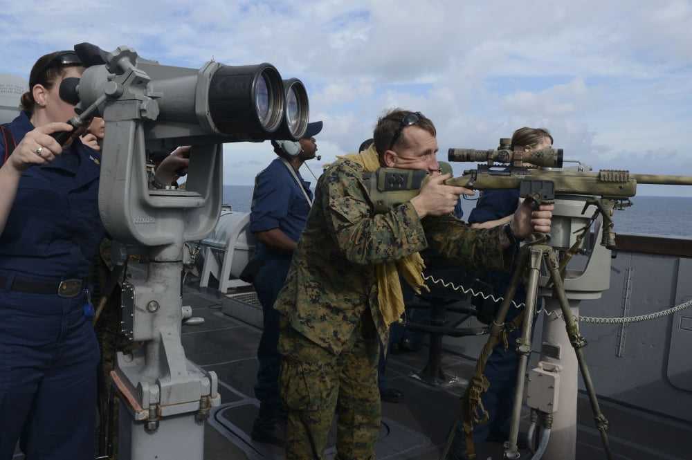 Sailors and Marines participate in a visit board search and seizure Canvas Art - Stocktrek Images (34 x 23)