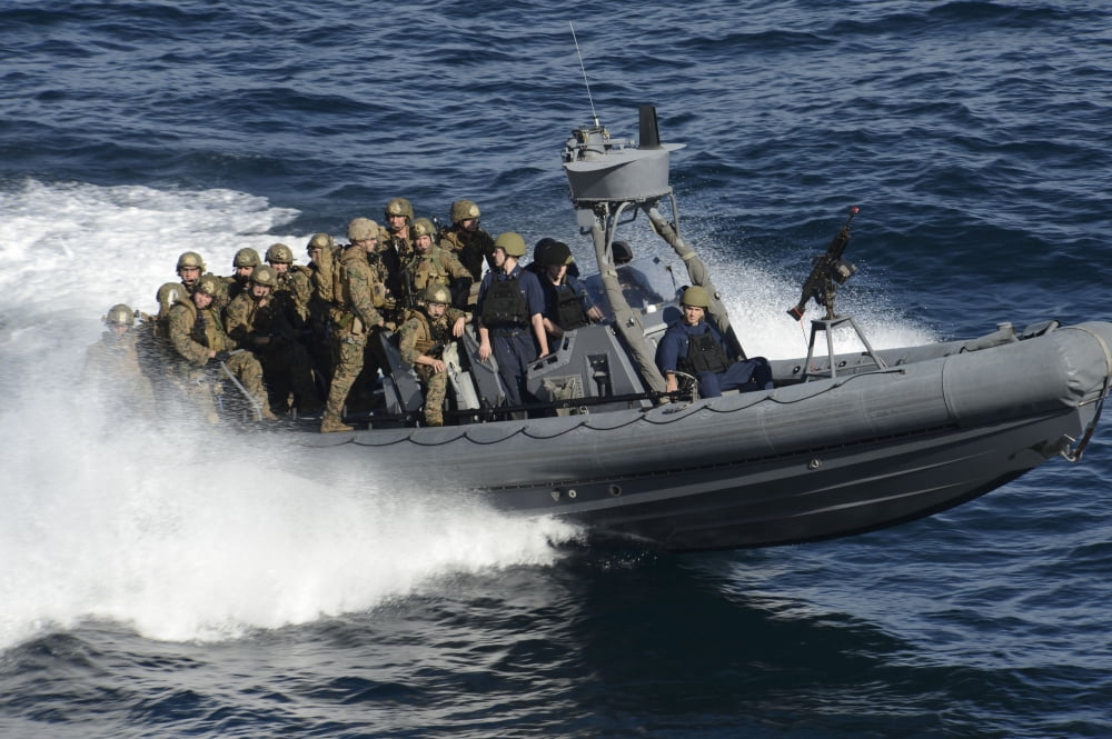 Sailors and Marines participate in a visit board search and seizure Canvas Art - Stocktrek Images (34 x 23)