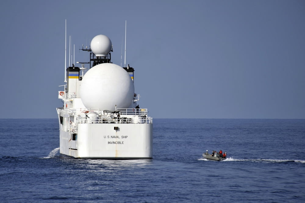 Sailors in a rigid-hull inflatable approach USNS Invincible Canvas Art - Stocktrek Images (35 x 24)