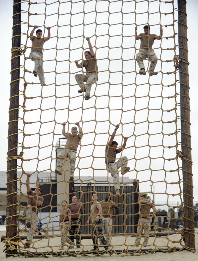 Sailors navigate the rope climb portion of an obstacle course Canvas Art - Stocktrek Images (25 x 32)