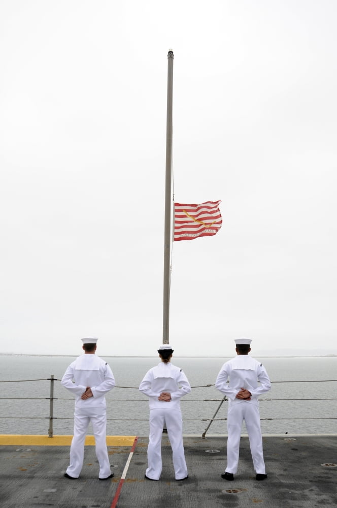 Sailors pay tribute aboard USS Essex Canvas Art - Stocktrek Images (23 x 34)