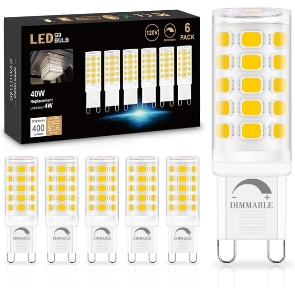 Sailstar G9 LED Dimmable Bulbs 4W 4000K Natural Daylight, 6-Pack, Replacement for 40W Halogen, Ceramic Bi-Pin for Chandeliers