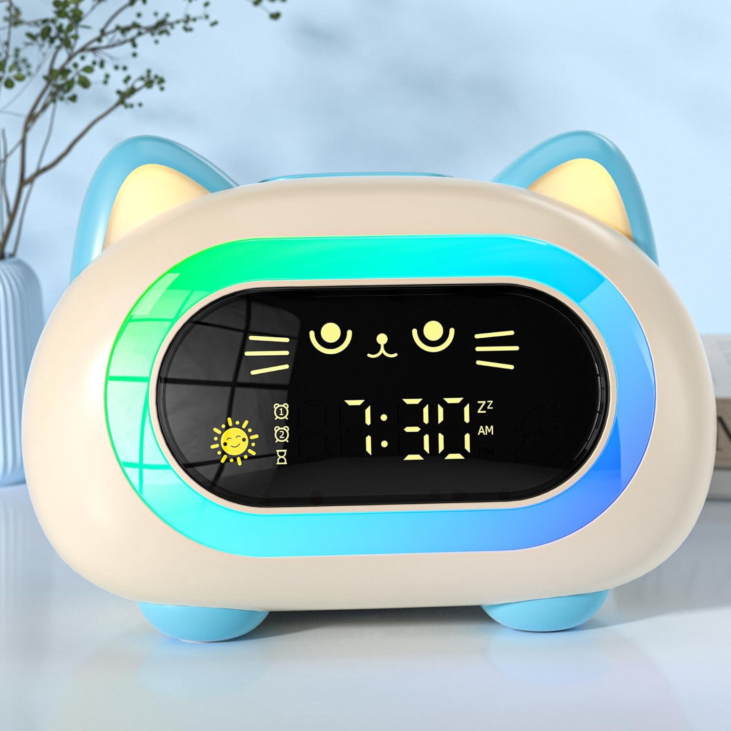 Sailstar Kids Alarm Clock with Night Light, 10 Colors, 3-Level Dimmable, Snooze Mode, Sleep Training Clock with Sound Machine for Toddler Bedroom