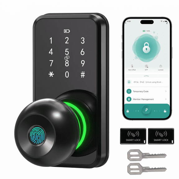 Sailstar Smart Door Lock with Fingerprint and Keypad, Keyless Entry Door Knob with Touchscreen Code, App Remote Control and Electronic Digital Access for Front Door