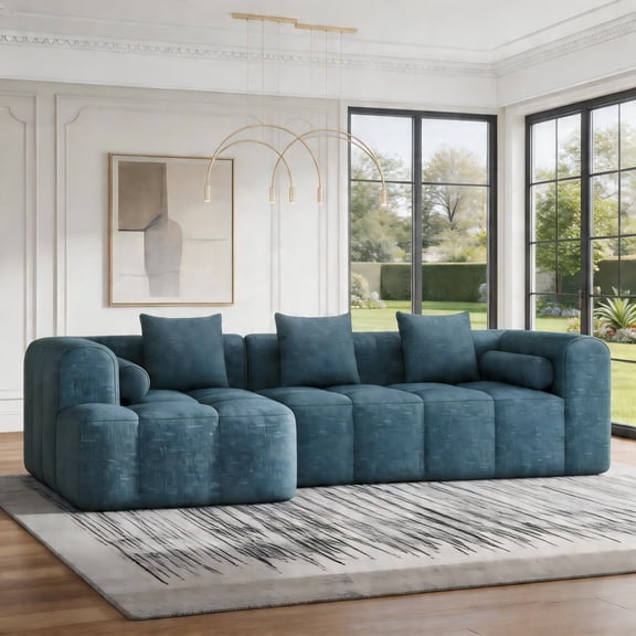 Sailvan 101.2" Modular Sectional Sofa, Deep Seating Full Foam Couch with 5 Pillows Blue