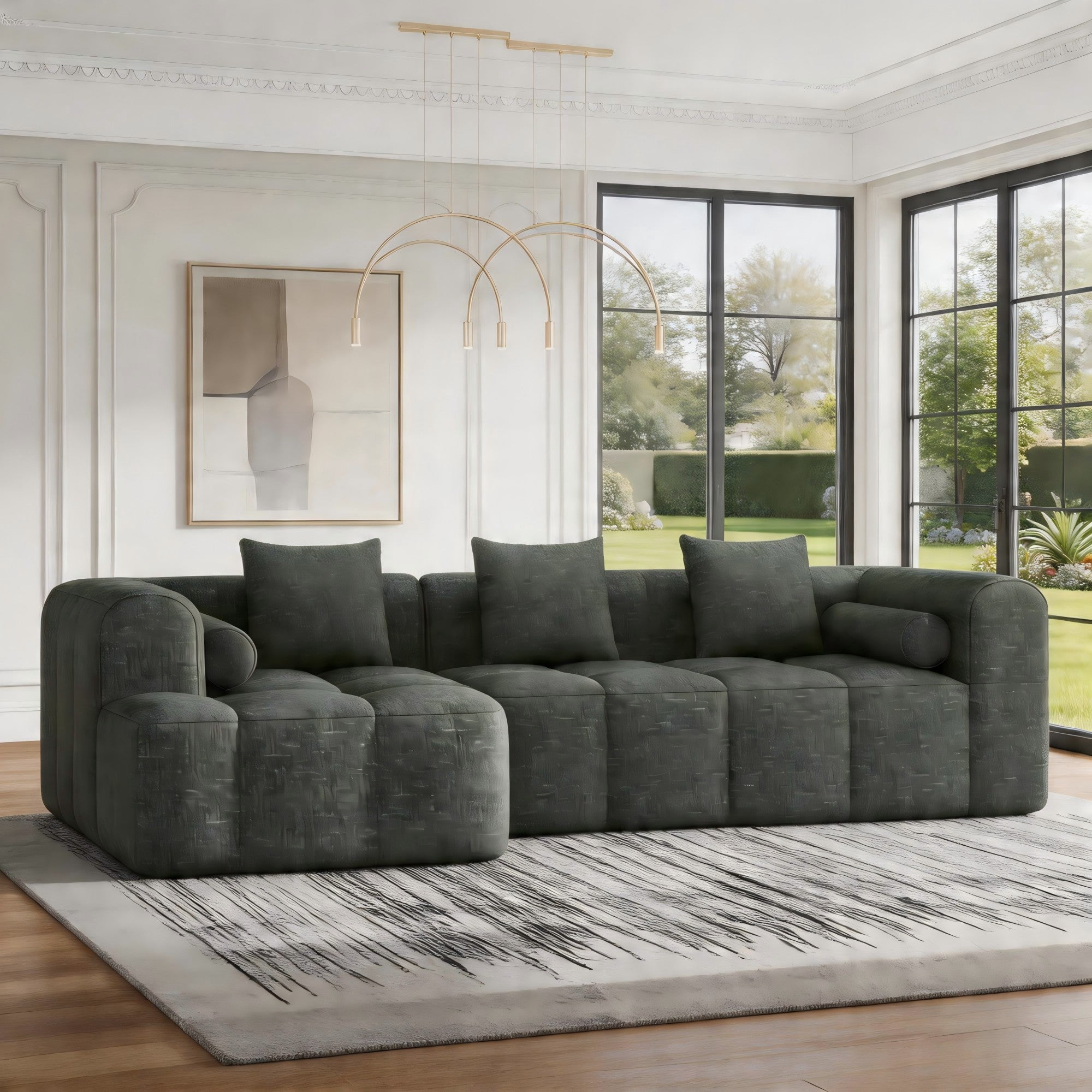 Sailvan 101.2" Modular Sectional Sofa, Deep Seating Full Foam Couch with 5 Pillows Grey