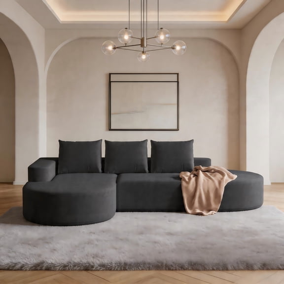 Sailvan 108.5" Modern Curved Chenille Sectional Sofa, Modular L-Shaped Couch with 3 Pillows Black