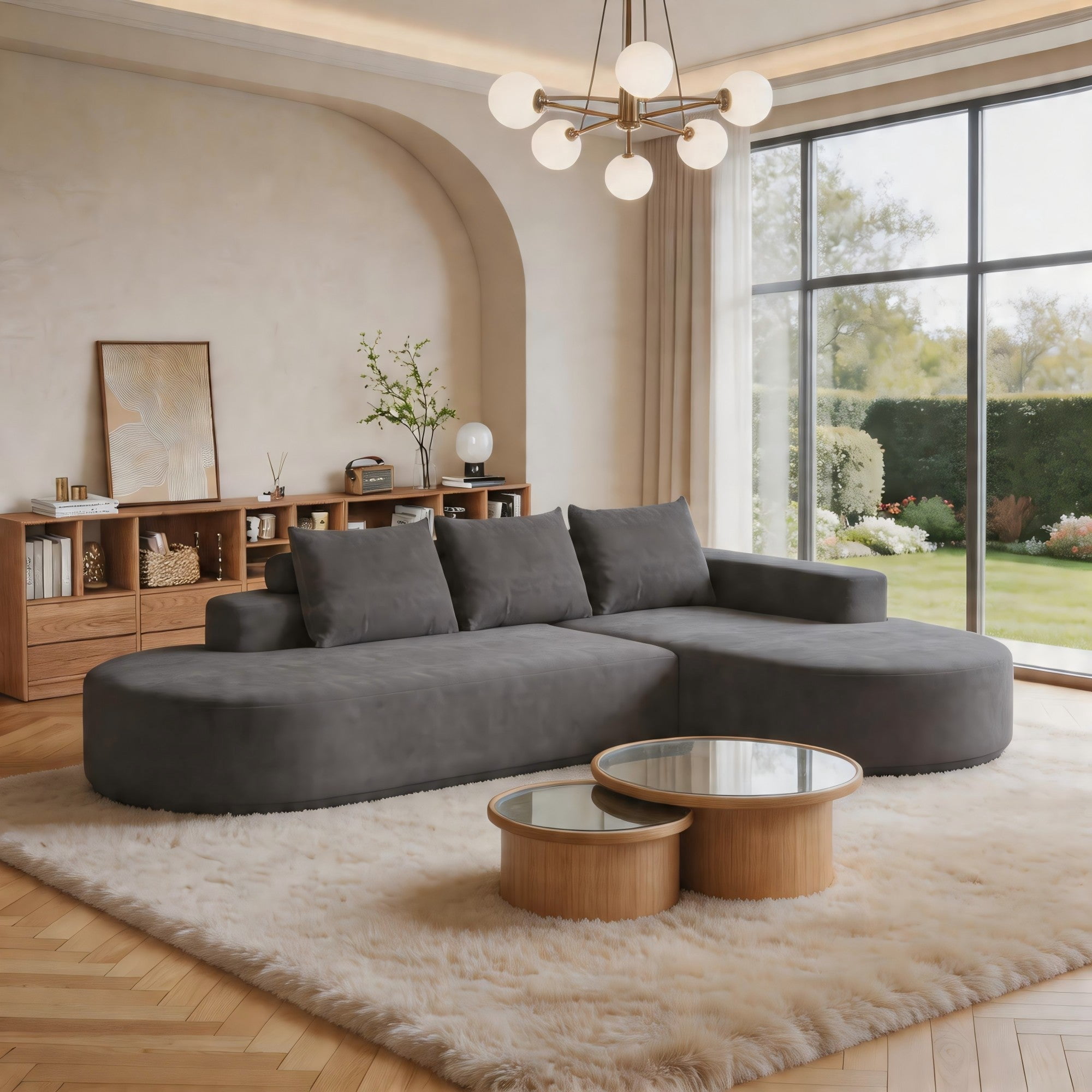 Sailvan 108.5" Modern Curved Chenille Sectional Sofa, Modular L-Shaped Couch with 3 Pillows Grey