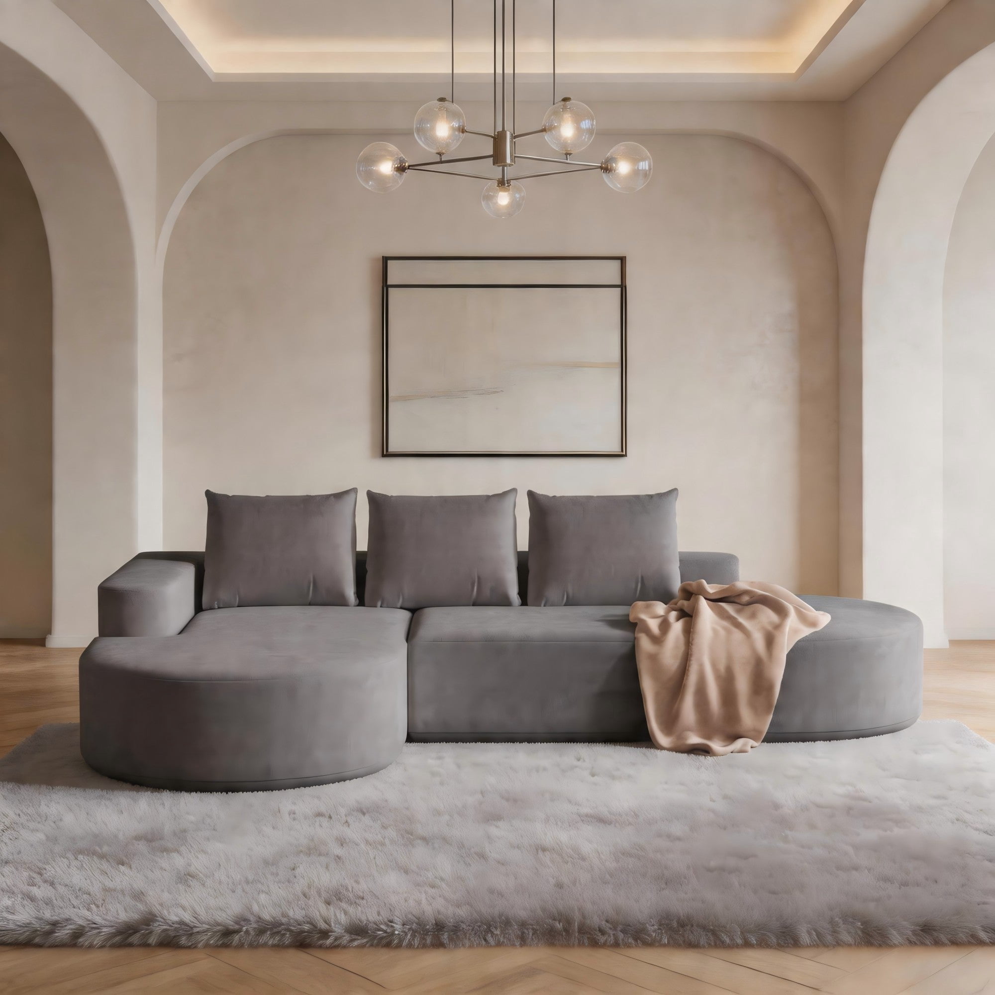 Sailvan 108.5" Modern Curved Chenille Sectional Sofa, Modular L-Shaped Couch with 3 Pillows Grey