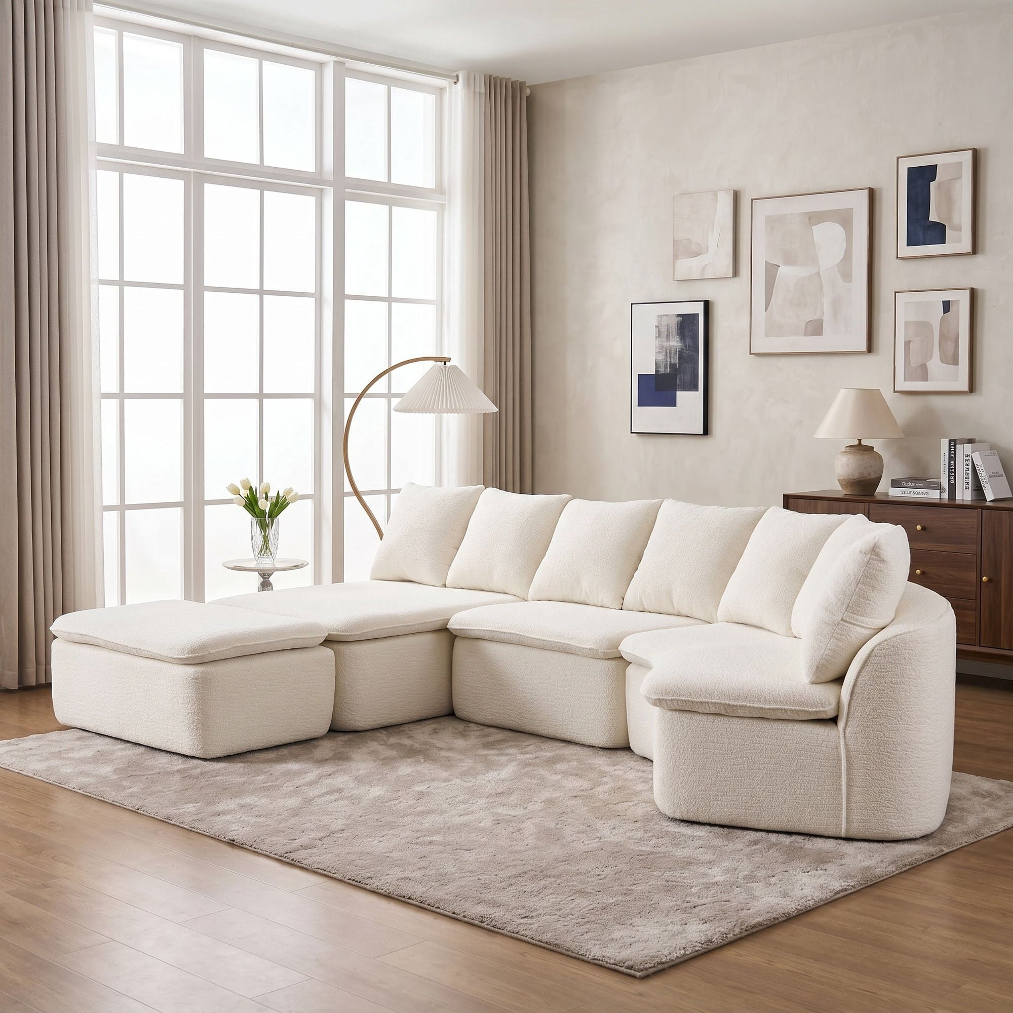 Sailvan 133" Modular U-Shaped Sectional Compression Sofa with Removable Recliner Module