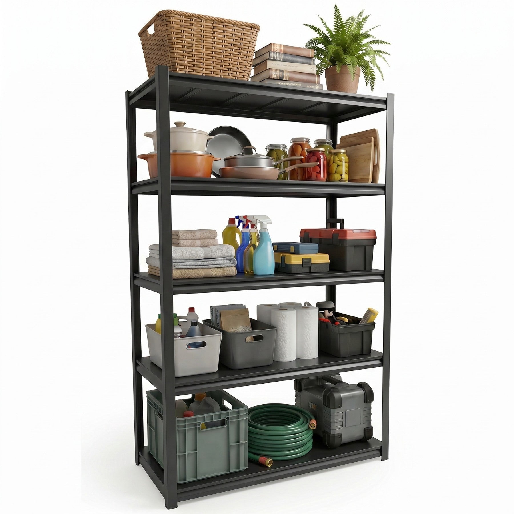 Sailvan 1650LBS Heavy Duty Garage Shelving, 5-Tier Adjustable Metal Storage Shelves, Industrial Steel Utility Rack, 36"W x 16"D x 72"H,Black