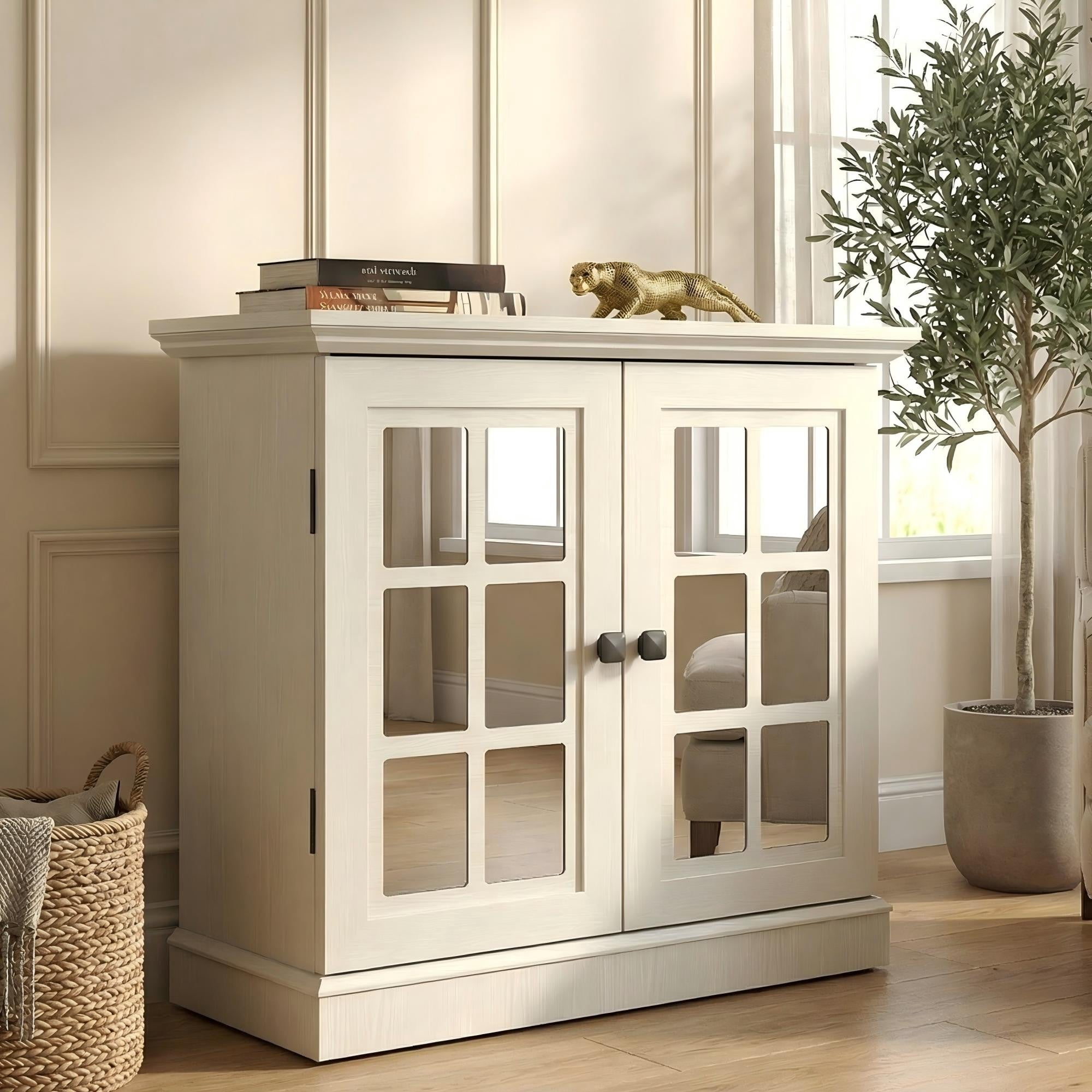 Sailvan 2 Decorative Acrylic Mirrored Door Storage Sideboard with Adjustable Shelf