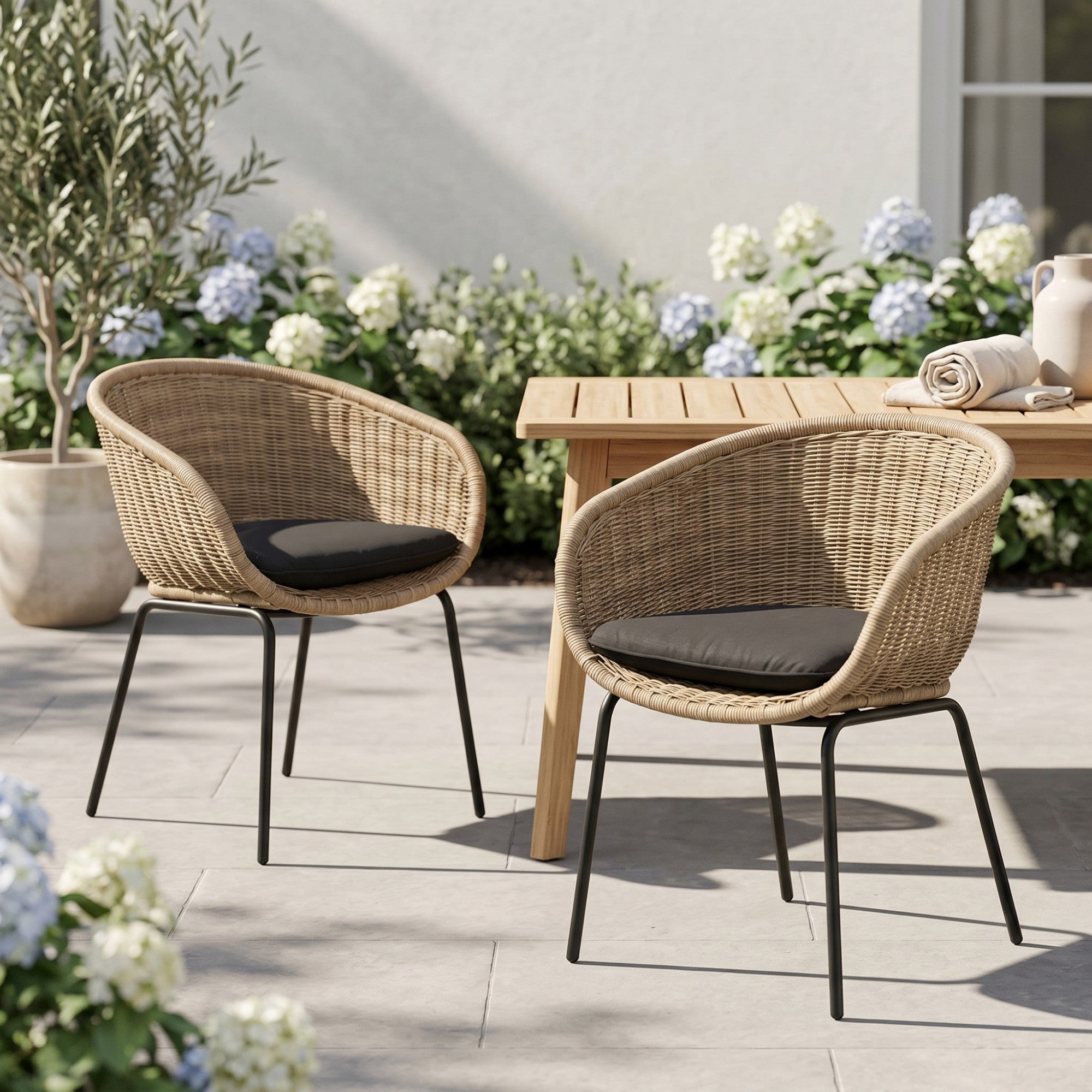 Sailvan 2 Pack Outdoor Wicker Rattan Bucket Chair, Weather Resistant Patio Lounge Chair