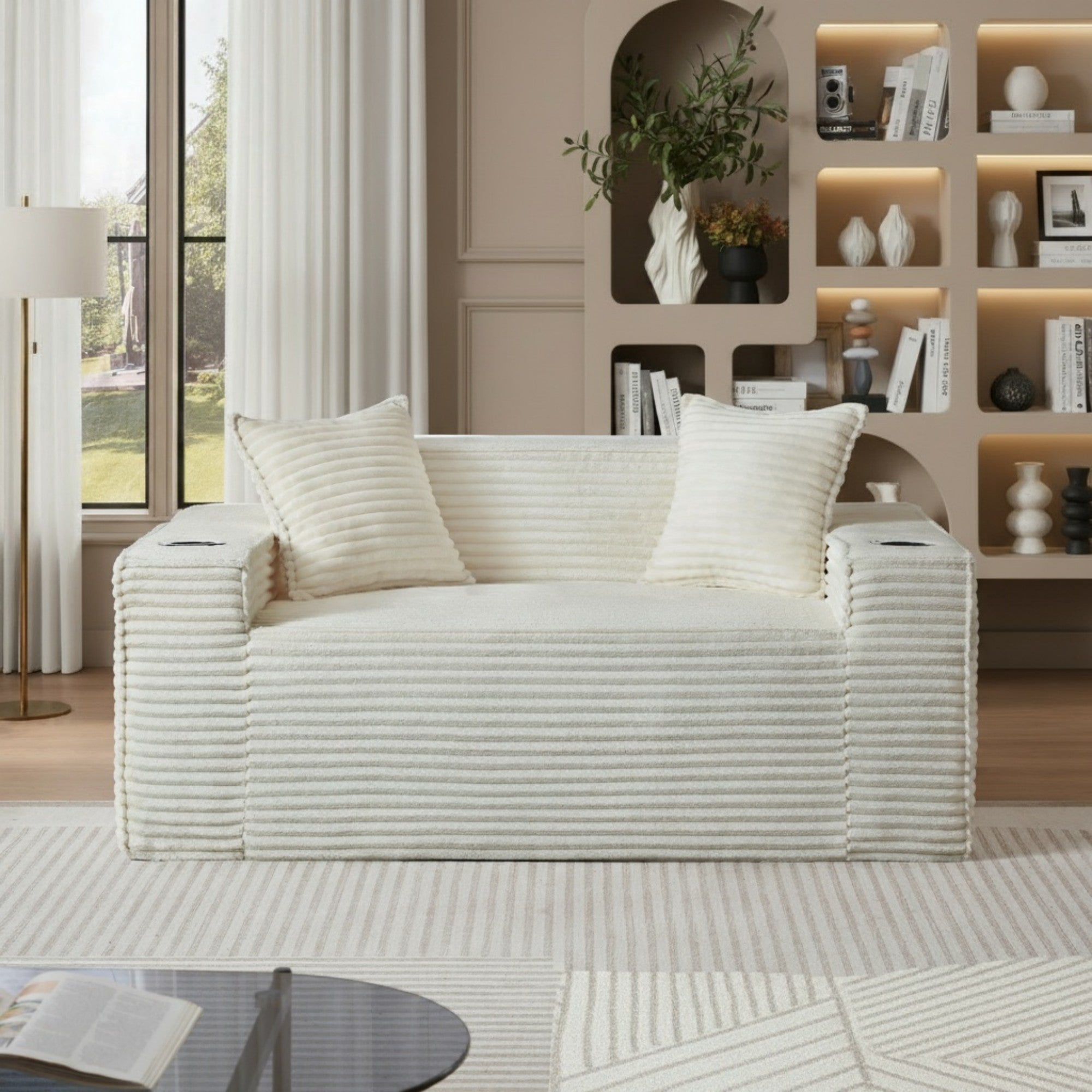 Sailvan 2-Seater Corduroy Sofa,No Assembly Modern Cloud Couch Loveseat Plush Boneless Upholstered Couch for Small Spaces White