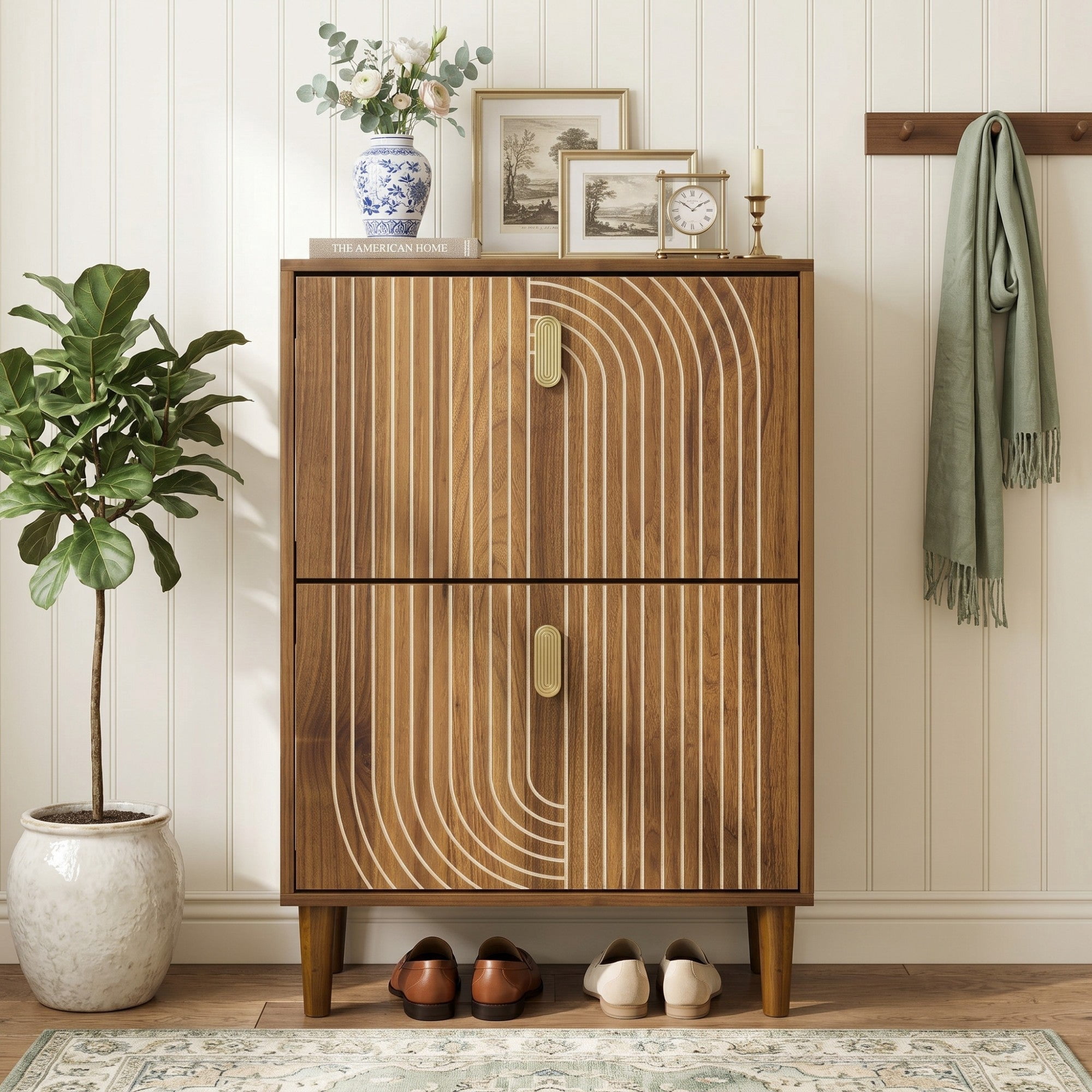 Sailvan 23.6"W Shoe Storage Cabinet, Freestanding with 2 Flip Drawers