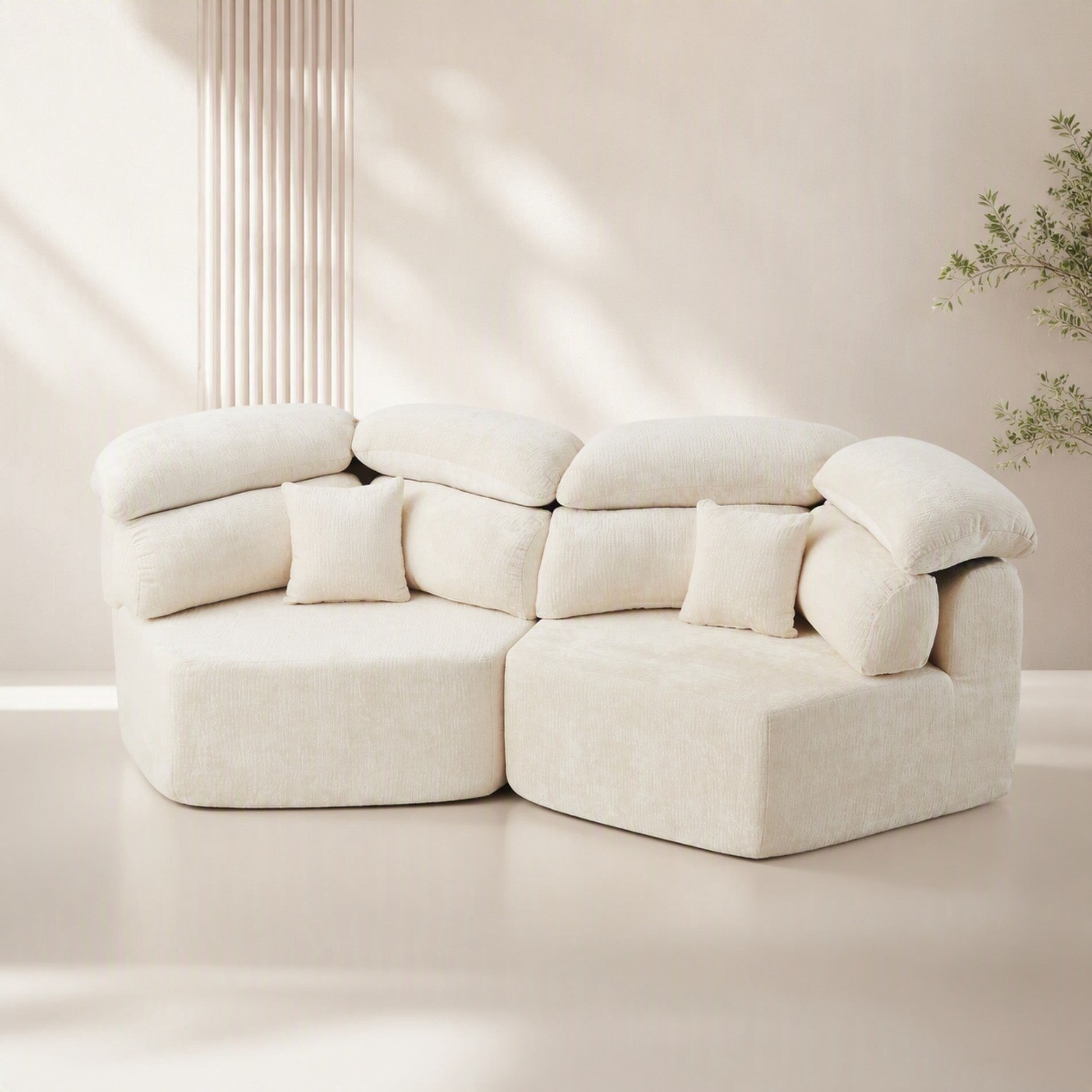 Sailvan 2PCS 53" Modern Corduroy Modular Lounge Chair, Pentagonal Seater Cloud Sofa with 6 Enveloping Pillows for Living Room Beige