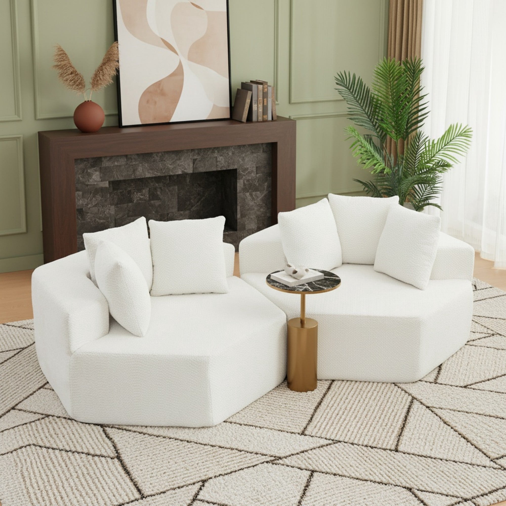 Sailvan 2PCS 54" Modern Hexagonal Modular Lounge Chair, Chenille Circular Sofa with Pillows, Modular Seating for Living Room & Bedroom Beige