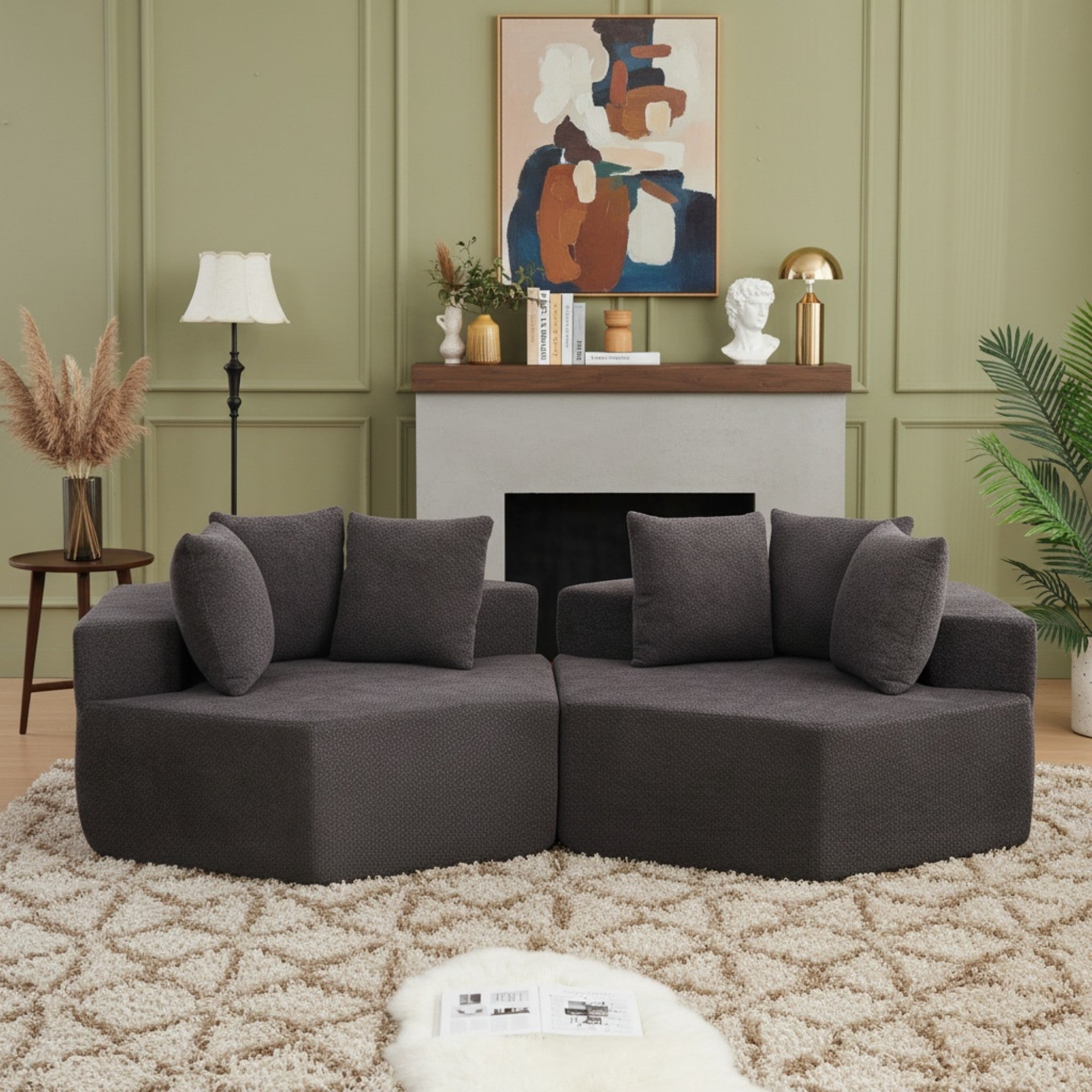 Sailvan 2PCS 54" Modern Hexagonal Modular Lounge Chair, Chenille Circular Sofa with Pillows, Modular Seating for Living Room & Bedroom Grey