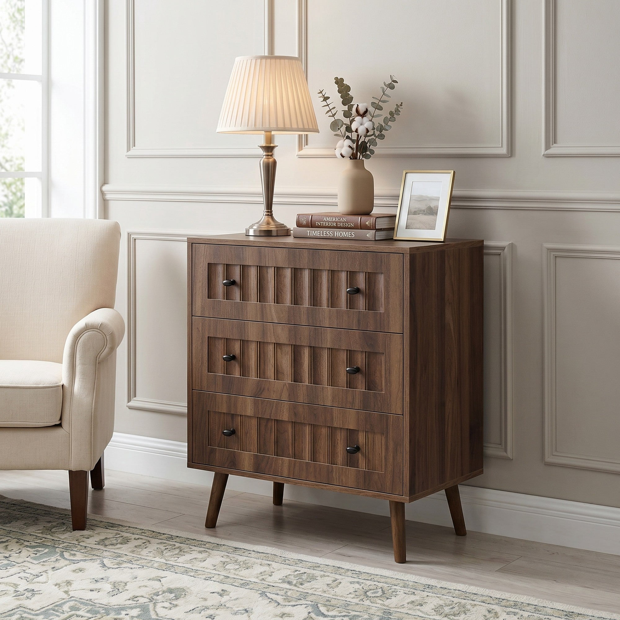 Sailvan 3 Drawer Dresser, Modern Wooden Storage Cabinet, Chest of Drawers for Living Room, Bedroom
