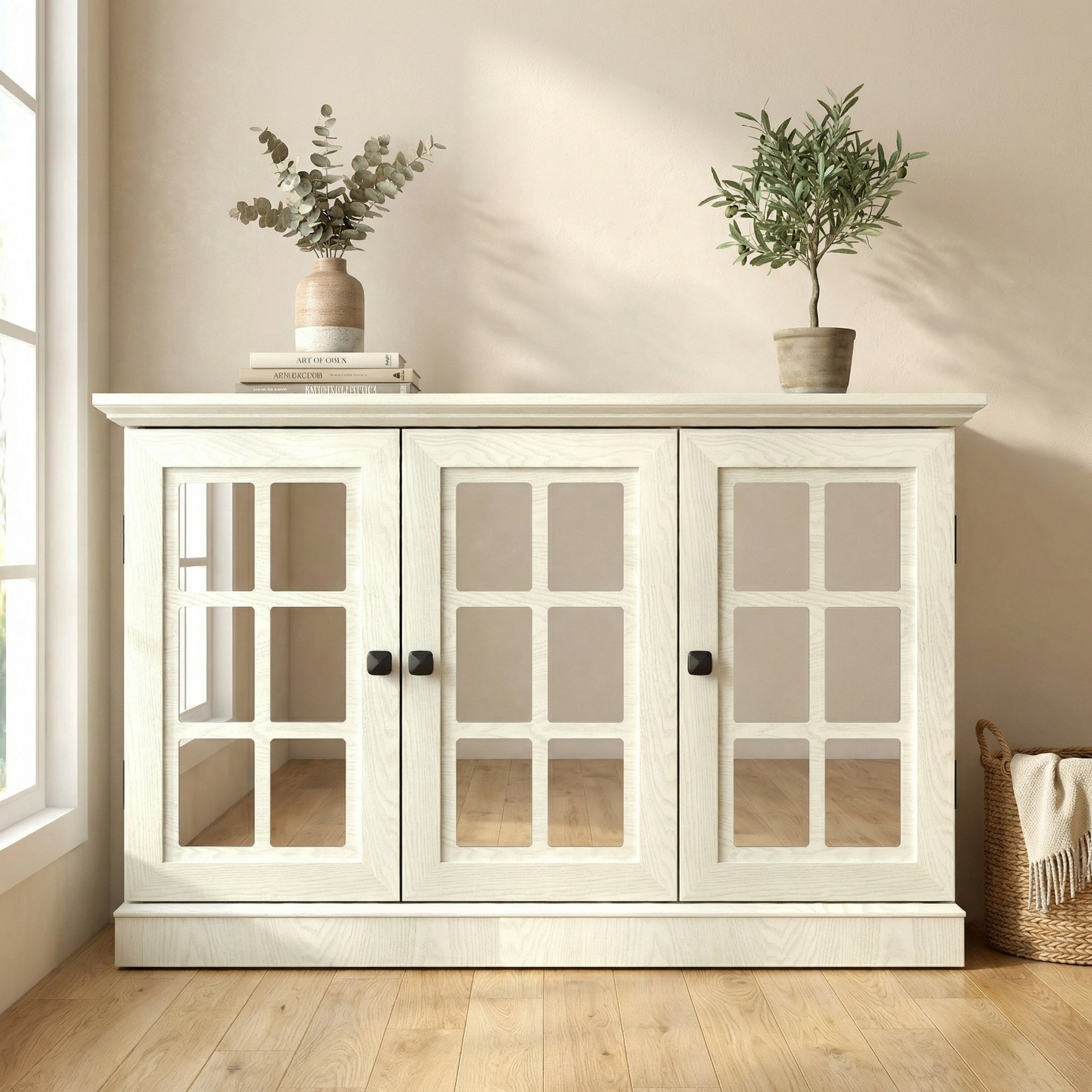 Sailvan 3 Mirrored Acrylic Door Storage Cabinet, 45" Wide Sideboard with Adjustable Shelves