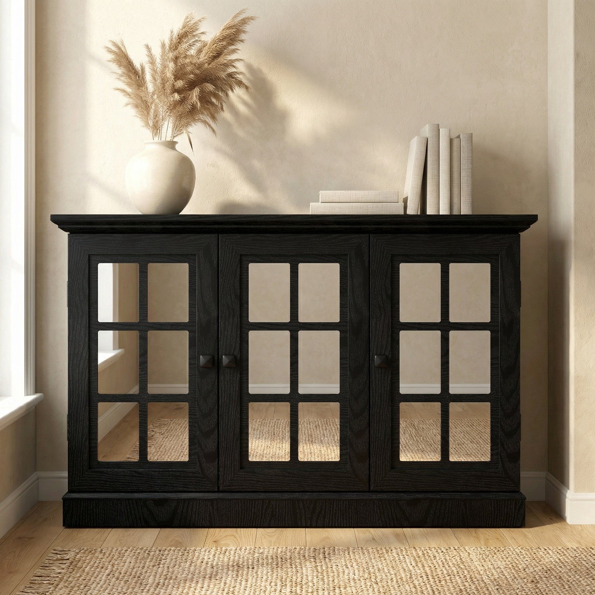 Sailvan 3 Mirrored Acrylic Door Storage Cabinet, 45" Wide Sideboard with Adjustable Shelves