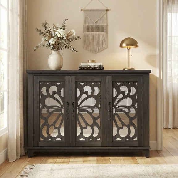Sailvan 3-Mirrored Door Sideboard, 49.33" Spacious Countertop Buffet with Adjustable Shelves