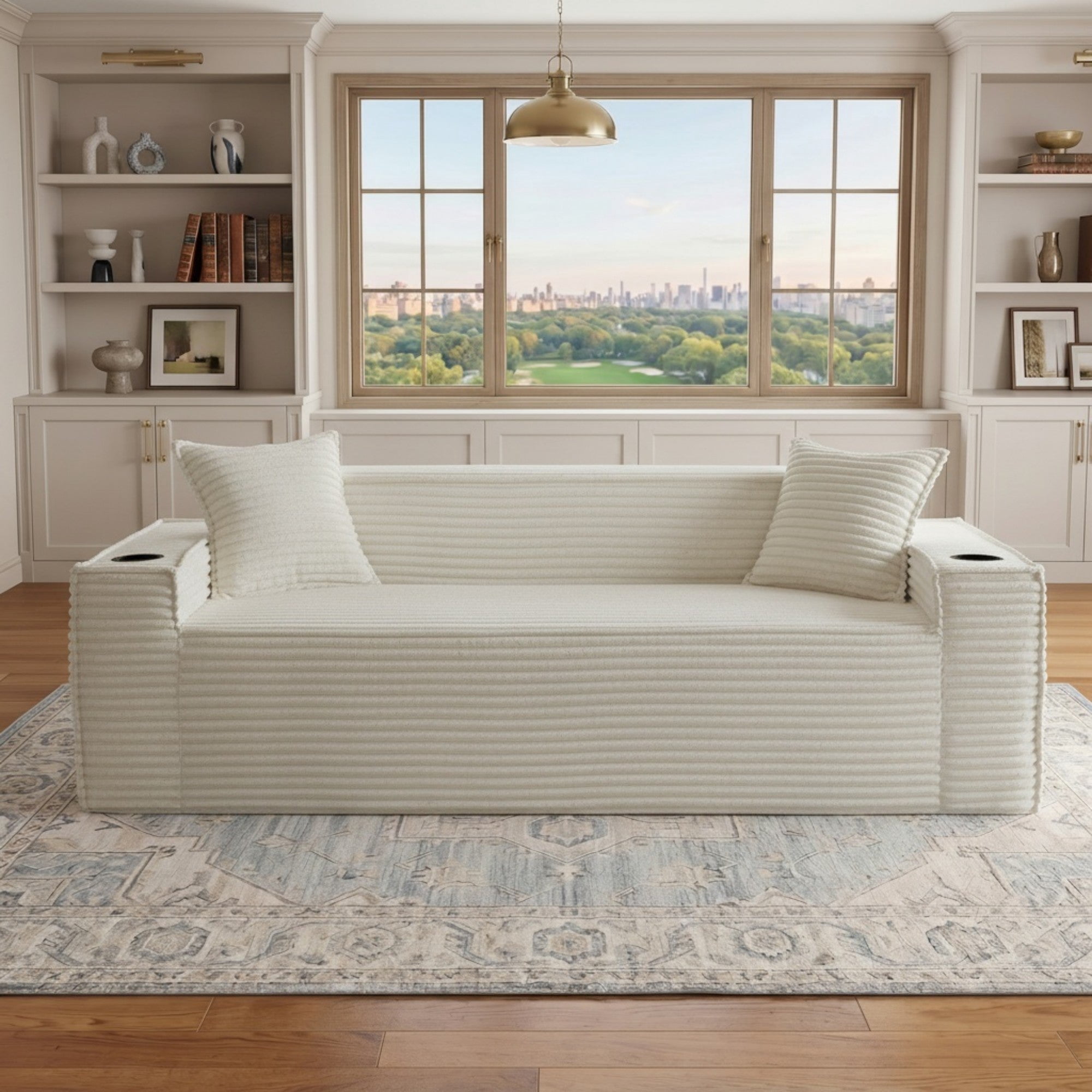 Sailvan 3-Seater Modern Cloud Couch,No Assembly Needed Boneless Corduroy Sofa for Compact Living Rooms,Apartments & Offices White