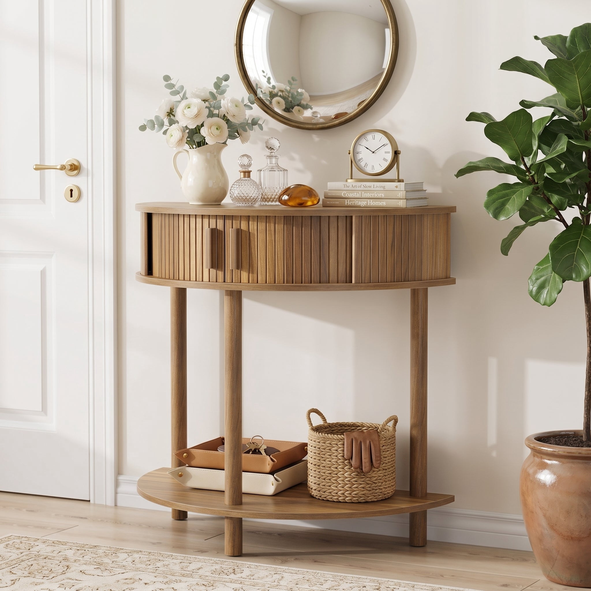 Sailvan 31.5 Inch Grooved Half-Moon Console Table, Modern Entryway Decorative Table for Home