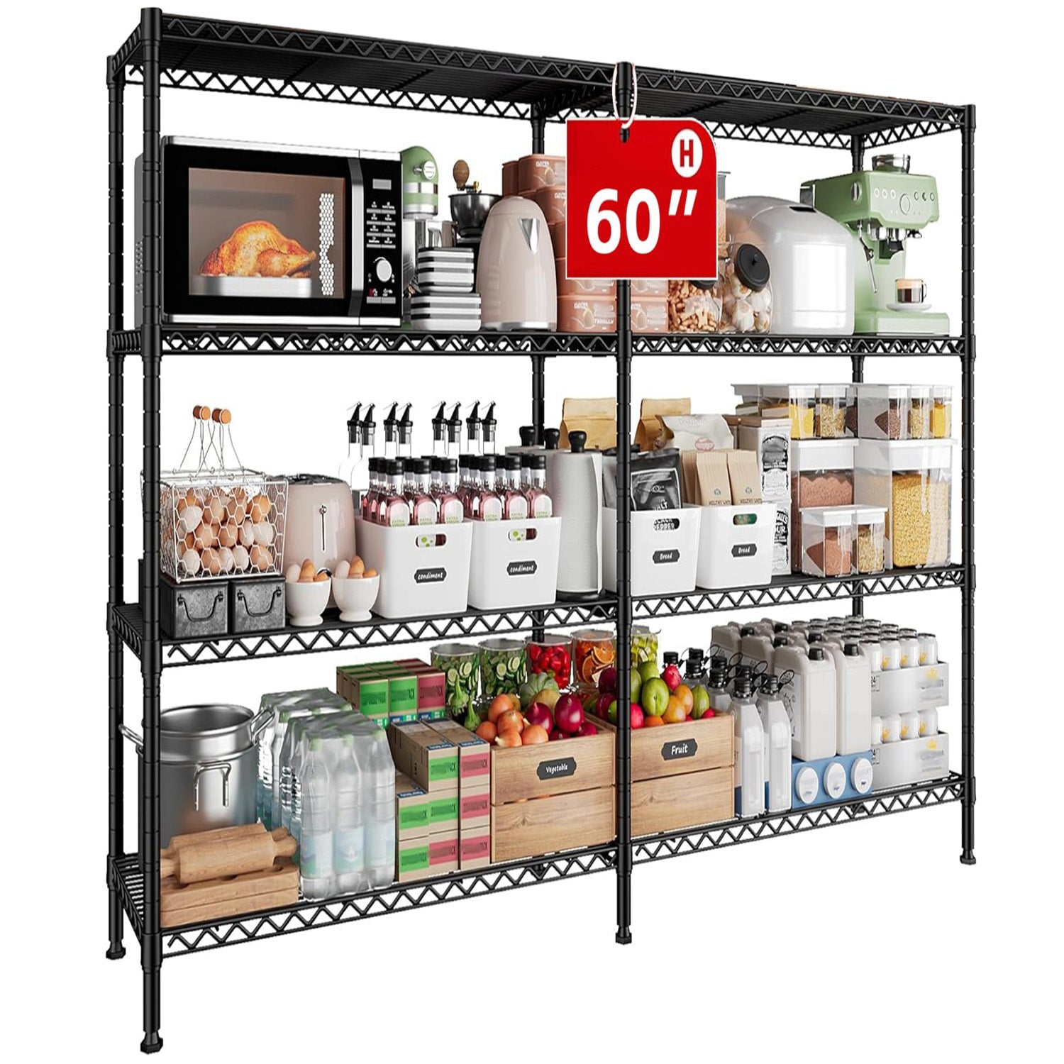 Sailvan 4-Tier Heavy Duty Metal Storage Rack,60"W x 14"D x 60"H Adjustable Wire Shelving Unit,1200 lbs Capacity Garage Pantry Shelves,Black